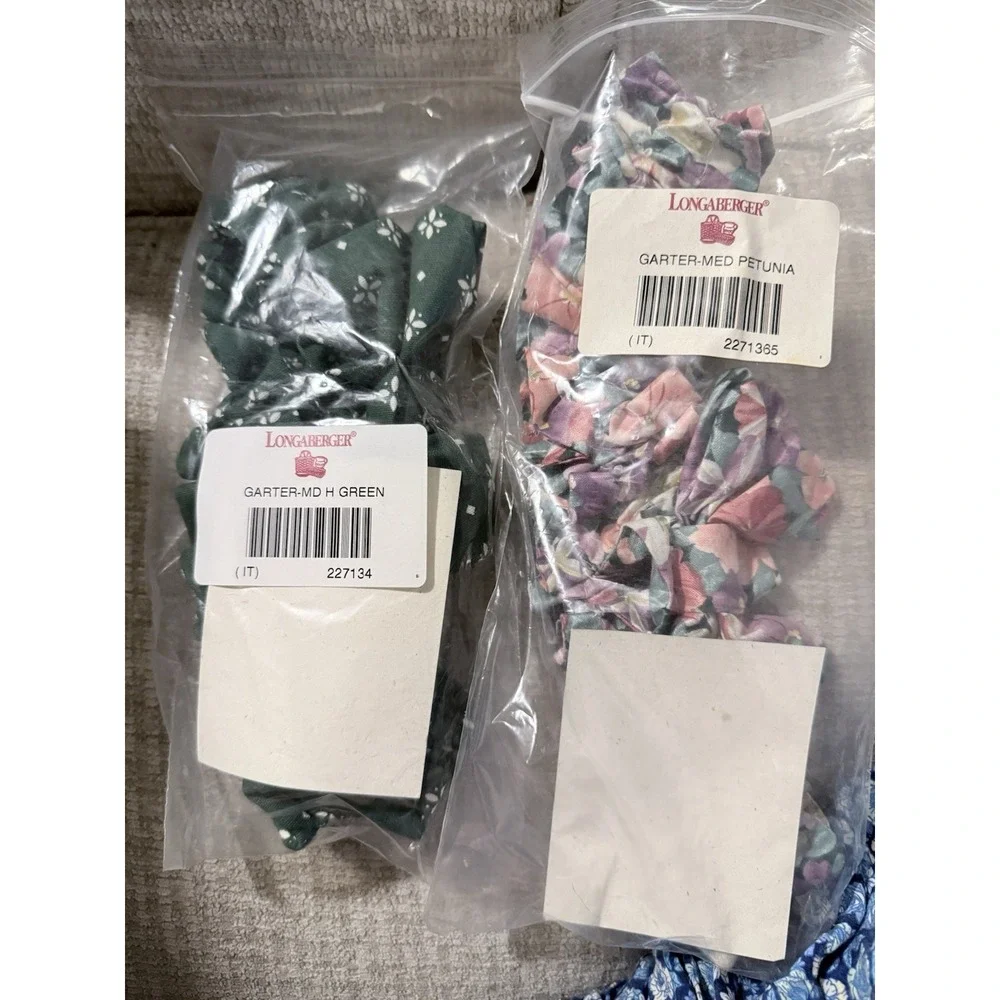 Longaberger Medium Garter for Basket With Bow Heritage Green & Petunia